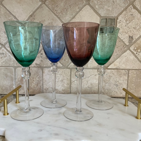 Wine Glasses Blue Green Purple 4 Glasses - Picture 3 of 10